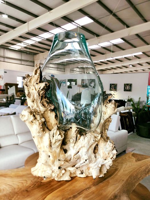 Check out this massive glass bowl with wooden stand.  We have loads of beautiful new decorations in our showroom in Mija... » Outdoor Furniture Fuengirola, Costa Del Sol, Spain