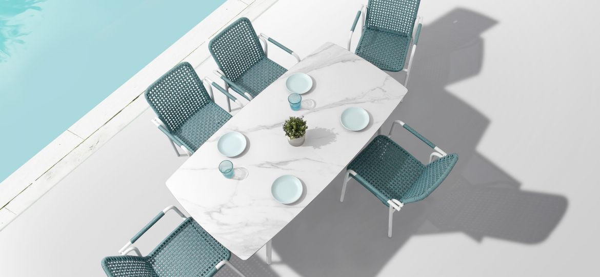 Look at this elegant Pioneer 3.0 blue dining set Currently