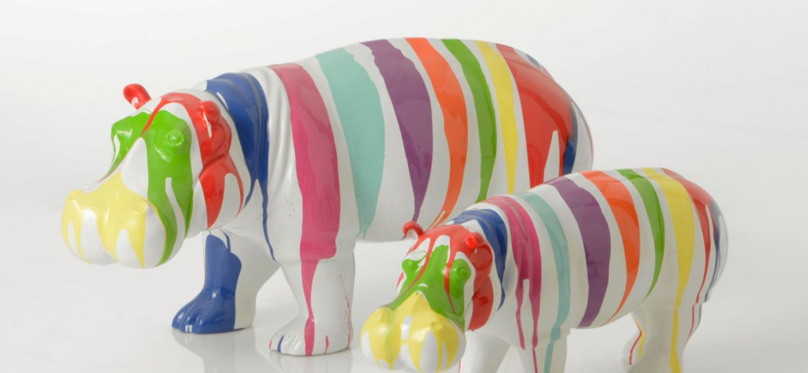 Unique and daringly colourful decorational animals can be found all