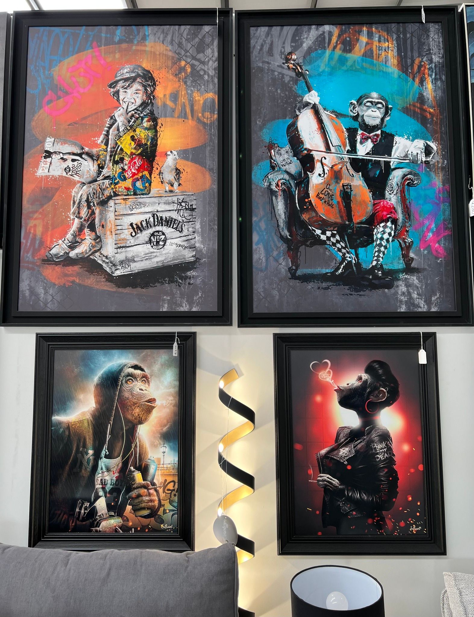Banksy style pictures on display in our showroom

 » Outdoor Furniture Fuengirola, Costa Del Sol, Spain